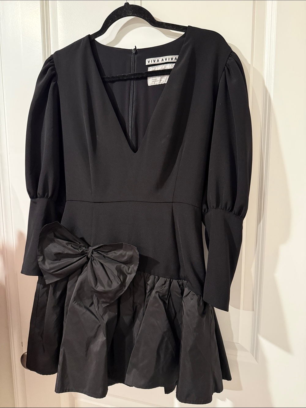 VIVA AVIVA Black Puff Sleeve Peplum Dress with Bow